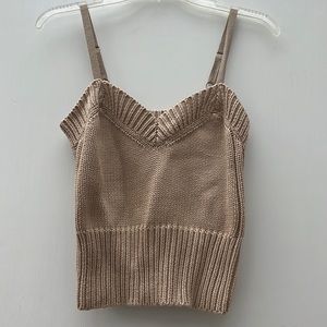 Moda International Knit Tank 90s Beige Vneck Crop Top Soft Spaghetti Straps